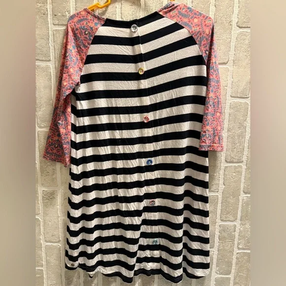 Matilda Jane Black and White Striped Dress with Pink Sleeves - Picture 3 of 5